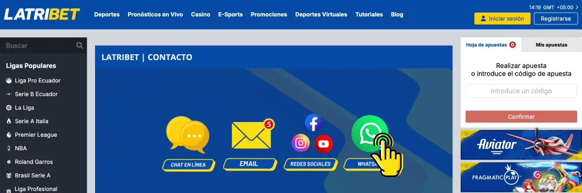 Cómo escribir al servicio de soporte de Latribet